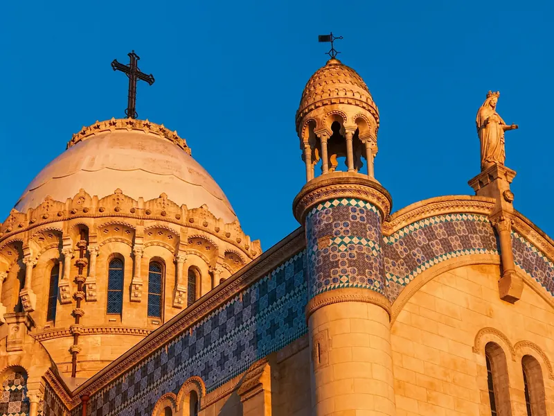 The basilica of Notre-Dame d'Afrique in Algiers at sunset